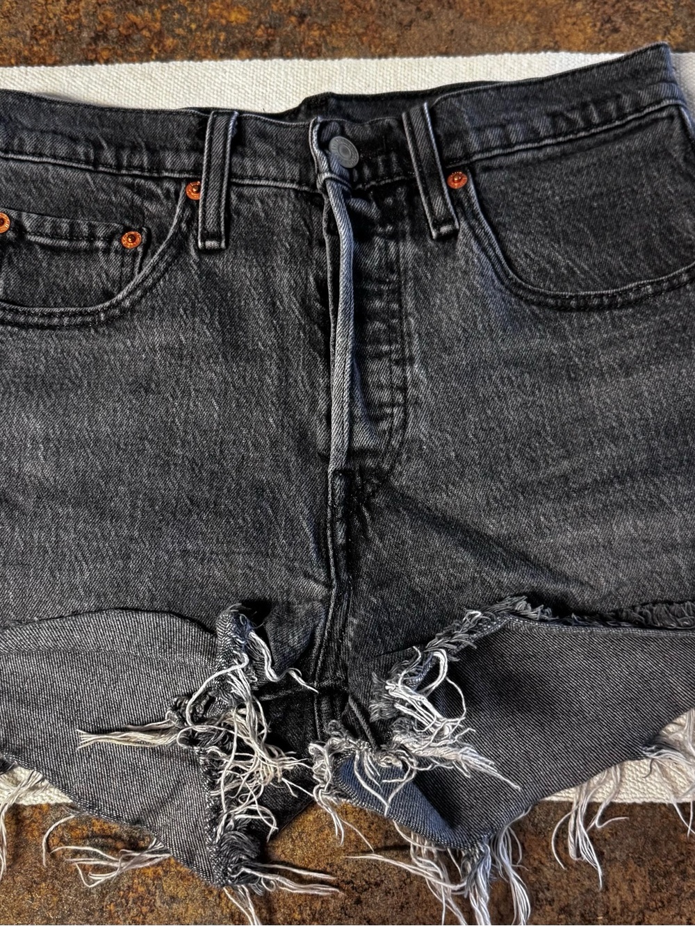 Levi 501 Black Distressed Woman’s Denim Shorts